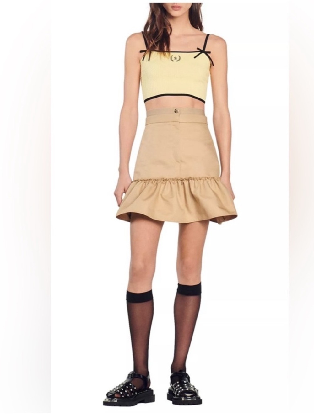 SANDRO Beige Ruffled A-Line Mini Skirt - Women's Skirt